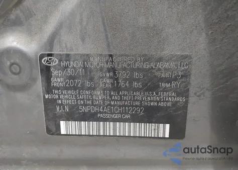 2012 Hyundai Elantra Limited from USA, damaged, VIN 5NPDH4AE1CH112292